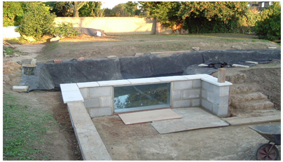 8000 gallon pond with viewing window